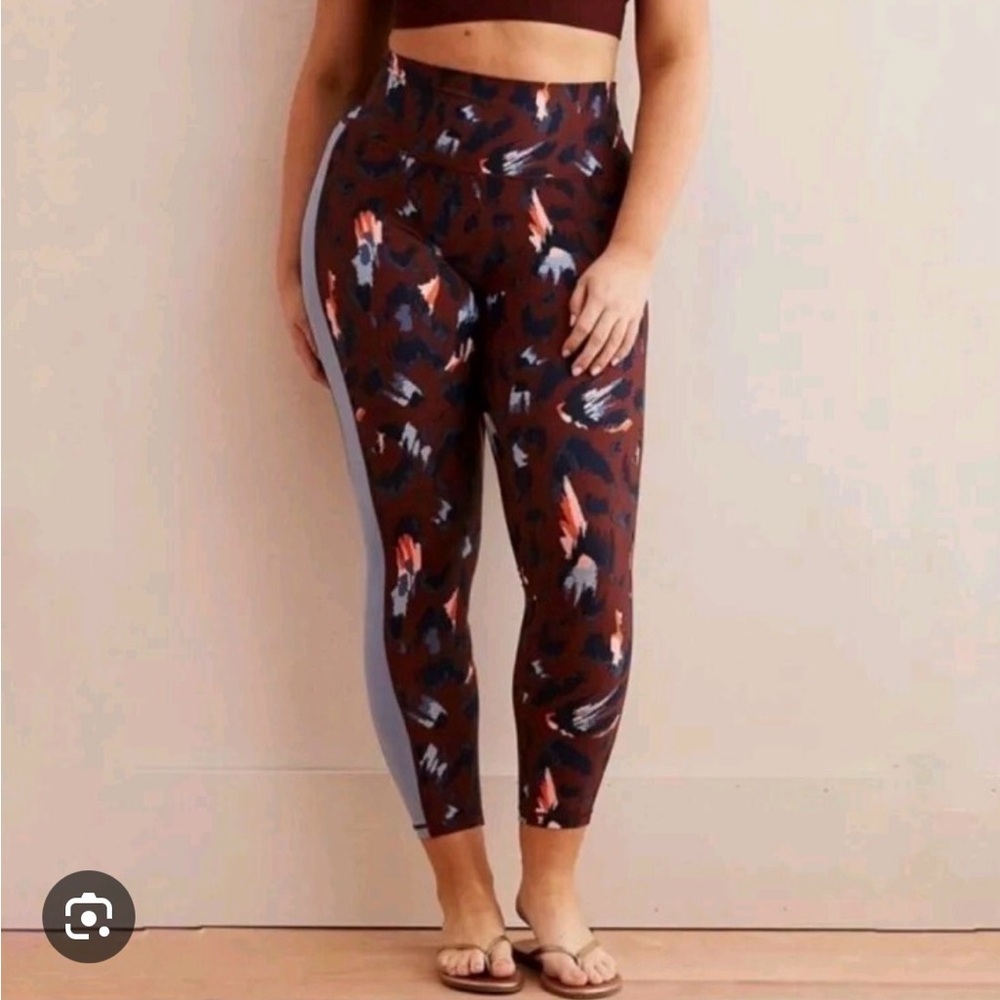aerie High-Waist Capri Leggings in Aztec Cheetah with blue Side Stripe